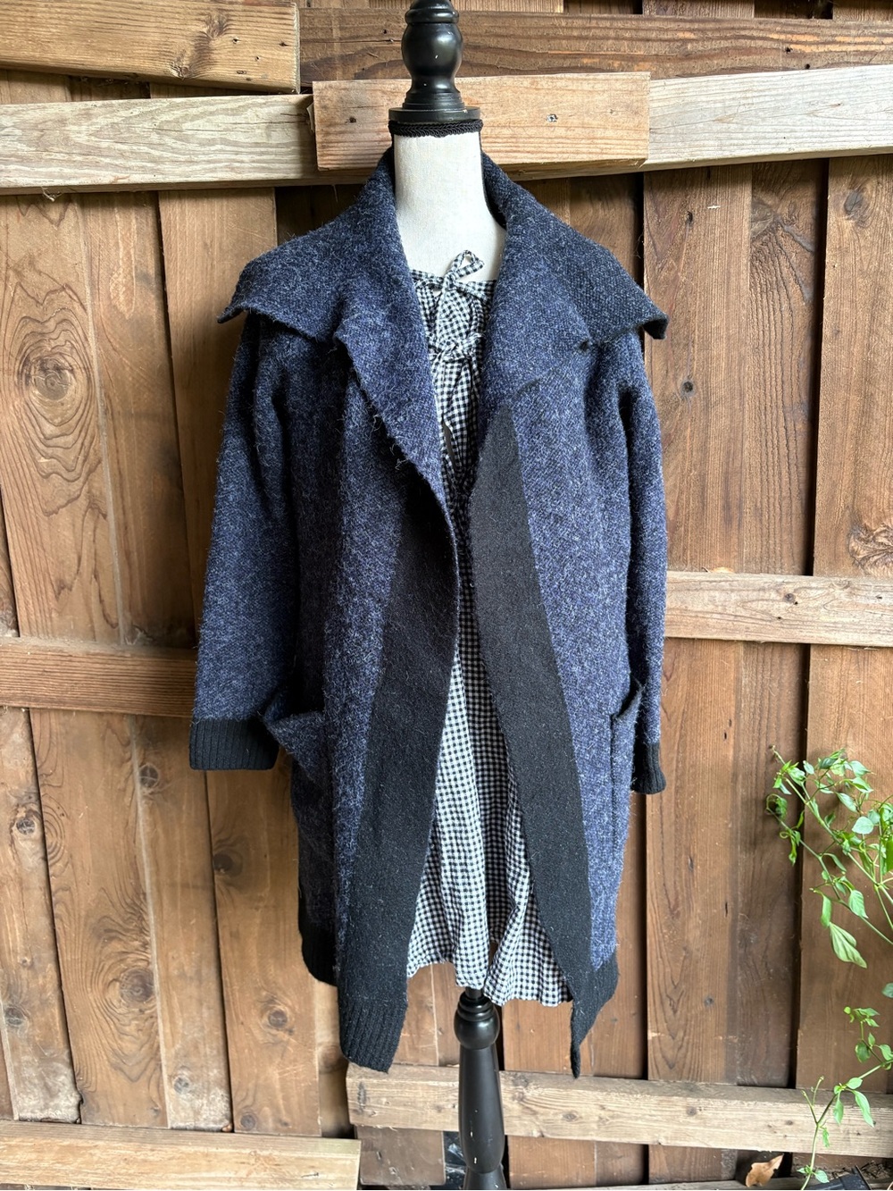 Cyrus Navy and Black Faux Mohair Longline Cardigan